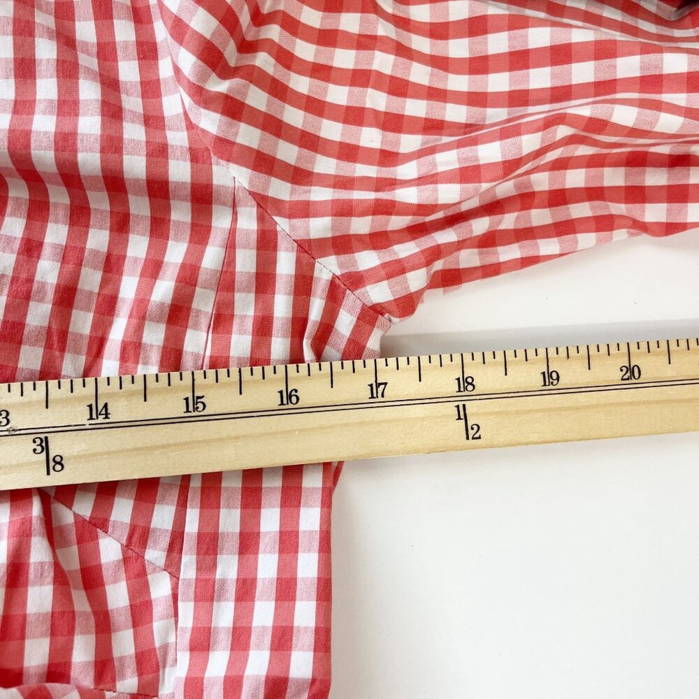 Lafayette 148 Orange Gingham Ruched Button Down Shirt Plaid - Women's Size 4‎ - Picture 6 of 7